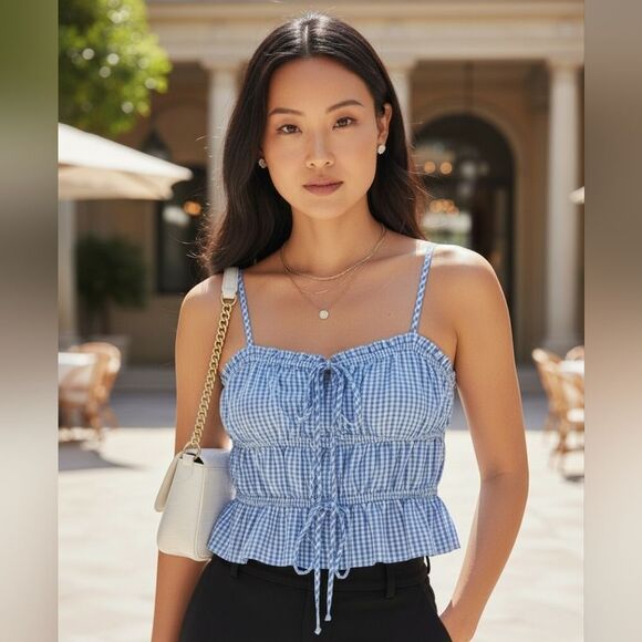 No Boundaries Tops - Blue Gingham Women's Top